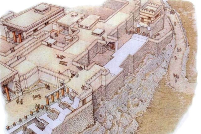 Tiryns - Artist drawing of the main ramp entrance 